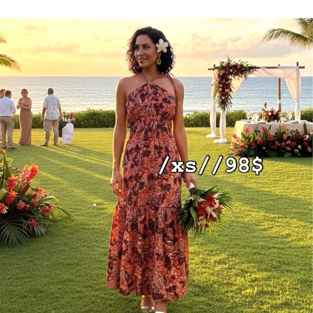 House of Harlow 1960/ paisley boho halter‎ dress/vacation/ wedding attire